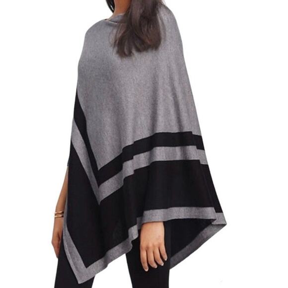 Ann Taylor Gray + Black Wool Blend Luxe Poncho Medium - Picture 1 of 9